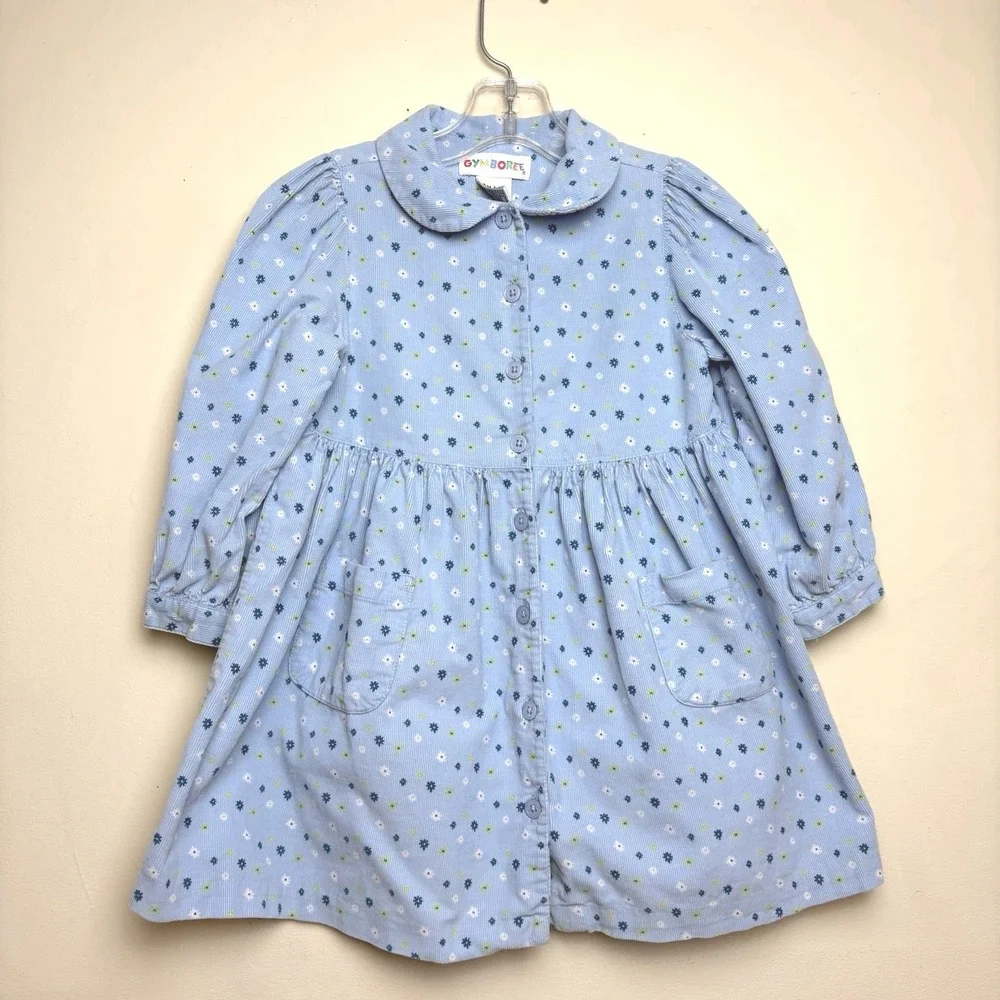Vtg Gymboree Rainbow Tag 1998 Cotton Candy Blue Corduroy Floral Dress 2T 3T Sz S